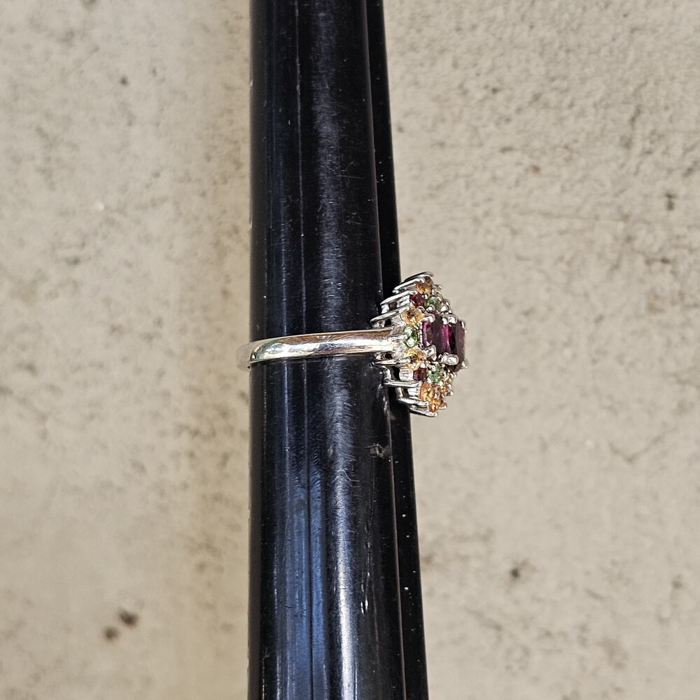 Vintage 925 Sterling Silver Ring Size 6 Floral Burst Multi Gemstone Cluster - Picture 4 of 12